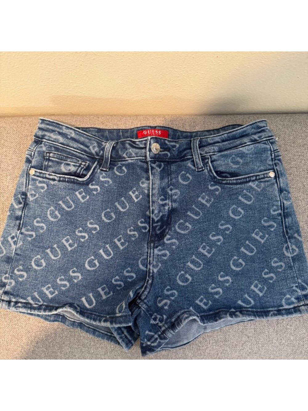Guess Womens Denim Logo Print High-Rise Shorts Size 29